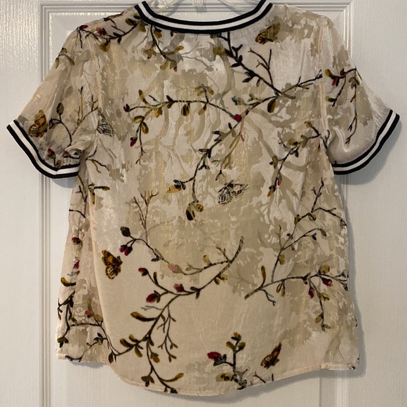 Vintage inspired cherry blossom sparkle burnout metallic ringer tee - Picture 2 of 10